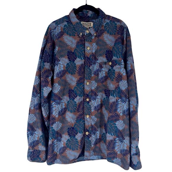 Duluth Trading Co Men's Button Down Shirt XL Blue Brown Leaf Pattern Relaxed Fit - Picture 8 of 11